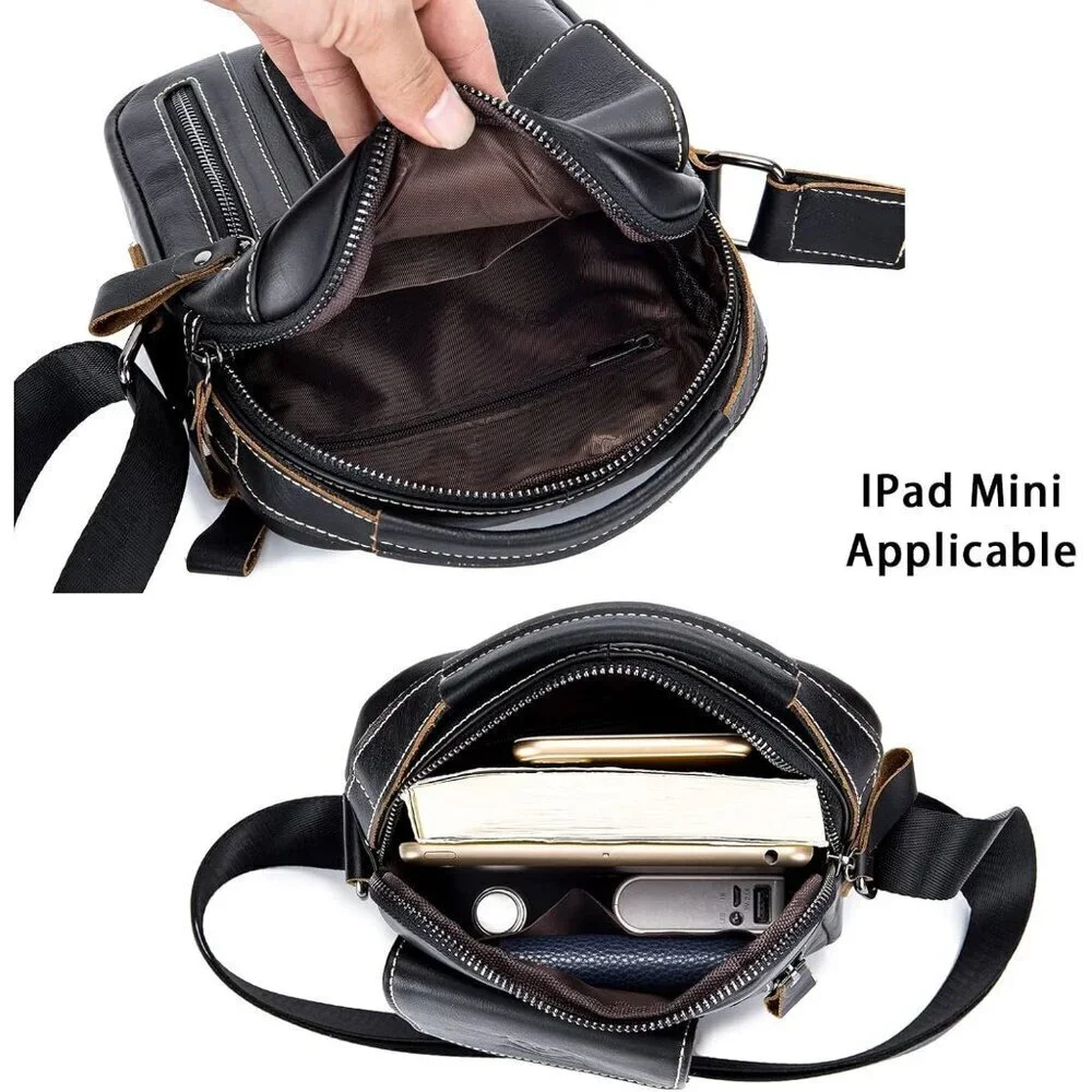 💫 Lukzijaes Leather Genuine Men Black Small Lightweight Sling Messenger Bags